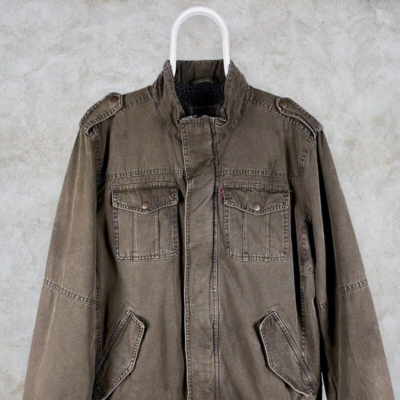 Vintage Green Levi's Jacket Utility Chore Fleece Lined XL Mens Military Twill - Picture 2 of 7